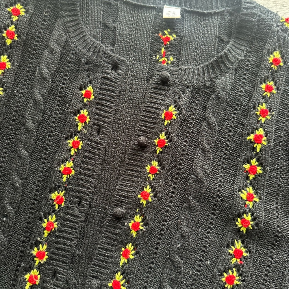 Black Sweater with Floral Embroidery
